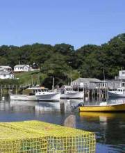 cottages of Harborside Maine overlooking docks
